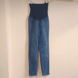 Indigo Blue Maternity Skinny Jeans, Full Belly Band, Size LM